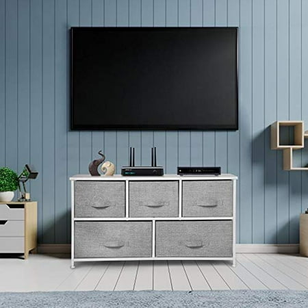 Dark Black 5 Drawers Fabric Organizer Unit for Bedroom Hallway Entryway Closets CubiCubi Dresser Storage Tower Small Dresser Clothes Storage with Sturdy Steel Frame Wood Top